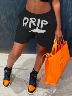 Solid Color Letter Print Sports Short Pants