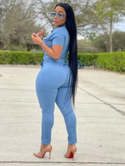 Street Wear Denim Short Sleeve Jumpsuit -Bambam Clothing Shop P 20210515130954046 762