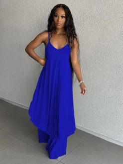 Fashion Casual V Neck Camisole Two Pieces Clothing Set