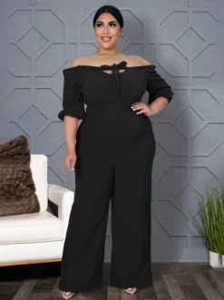 Plus Size Solid Wide Leg Women Jumpsuit