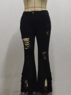 Plus Size Versatile Black Hollow Out Bootcut Jeans -Bambam Clothing Shop P 20210802143358483 654