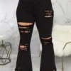 Plus Size Versatile Black Hollow Out Bootcut Jeans