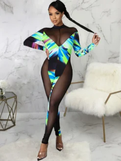 Sexy Nightclub Wear Stretch Gauze Skinny Jumpsuit