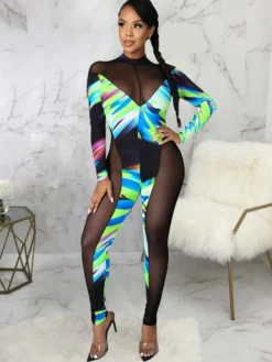 Sexy Nightclub Wear Stretch Gauze Skinny Jumpsuit -Bambam Clothing Shop P 20210812155047503 157