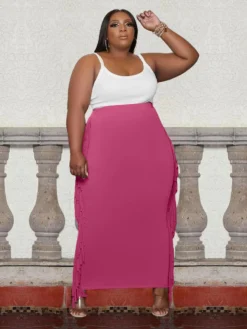 Casual Solid Tassel Plus Size Maxi Skirt