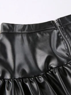 PU Leather Black Ruffles Zipper A-Line Short Skirts -Bambam Clothing Shop P 20211027114802492 455