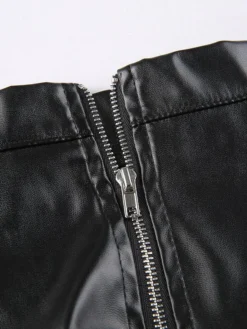 PU Leather Black Ruffles Zipper A-Line Short Skirts -Bambam Clothing Shop P 20211027114804712 462