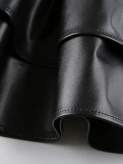 PU Leather Black Ruffles Zipper A-Line Short Skirts -Bambam Clothing Shop P 20211027114806961 776