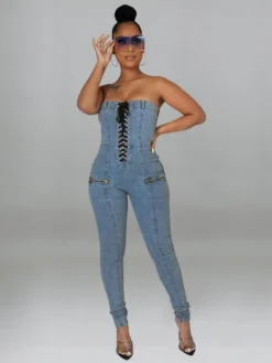 Sexy Off Shoulder Strapless Tie Wrap Jumpsuits