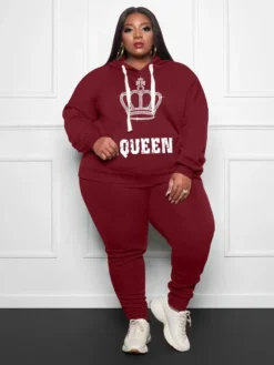 Casual Printed Hoodie Plus Size 2 Piece Sets