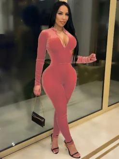 New Fashion Zipper Stand Collar Long Sleeve Bodycon Jumpsuits