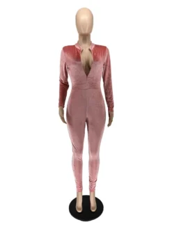 New Fashion Zipper Stand Collar Long Sleeve Bodycon Jumpsuits -Bambam Clothing Shop P 20211228142715121 497