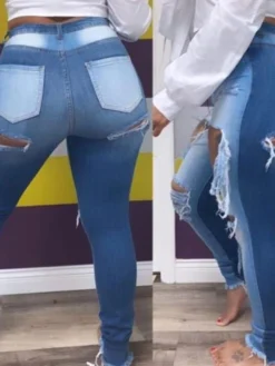 Hole Ripped Skinny Denim Jean Pants -Bambam Clothing Shop P 20220104155148449 602