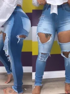 Hole Ripped Skinny Denim Jean Pants -Bambam Clothing Shop P 20220104155150703 478