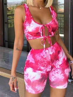 Summer Tie Dye Cropped 2 Piece Short Sets