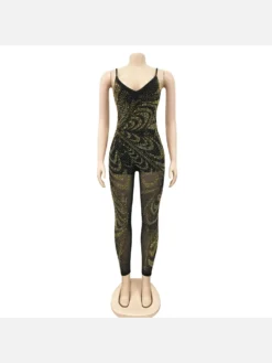 Sexy V Neck Hot Drilling Zipper Sleeveless Jumpsuits -Bambam Clothing Shop P 20220219141748596 691