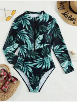 Sexy Printed V-neck Long Sleeve Swimsuit -Bambam Clothing Shop P 20220319161951066 844