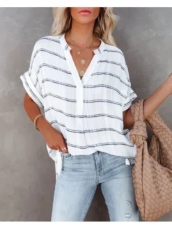 V-Neck Casual Fashion Short Sleeve Top Shirts