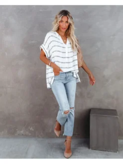 V-Neck Casual Fashion Short Sleeve Top Shirts -Bambam Clothing Shop P 20220402102843109 903