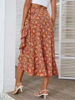 Vacation Floral Ruffled Midi Skirts For Ladies -Bambam Clothing Shop P 20220423002354190 513