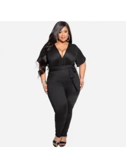 Women's Pure Color V-Neck Sexy Jumpsuit