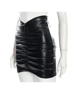 Nightclub Pure Color PU Ruched Skirt -Bambam Clothing Shop P 20220511181242453 296
