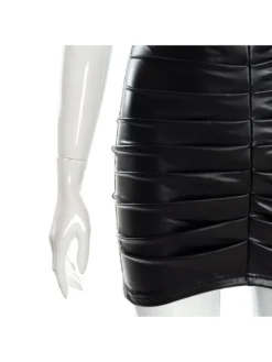 Nightclub Pure Color PU Ruched Skirt -Bambam Clothing Shop P 20220511181244493 313
