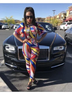 Casual Fashion Printing Short Sleeve Jumpsuit For Women