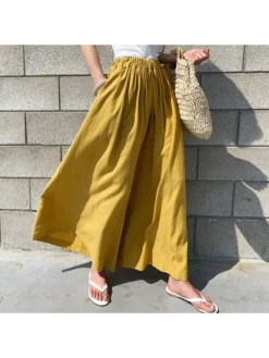 Casual Solid Wide Leg Long Pant Trousers For Women