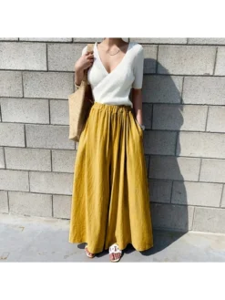 Casual Solid Wide Leg Long Pant Trousers For Women -Bambam Clothing Shop P 20220517172945026 209