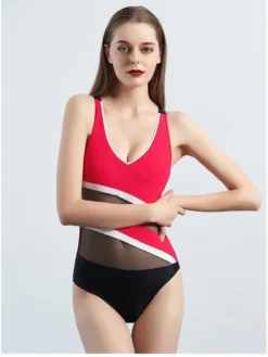Sexy Gauze Patchwork Women's One-Piece Swimsuit