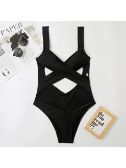 Sexy Pure Color Hollowed Out Crisscross Women's One-piece Swimwear -Bambam Clothing Shop P 20220524030652479 411