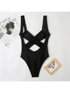 Sexy Pure Color Hollowed Out Crisscross Women's One-piece Swimwear -Bambam Clothing Shop P 20220524030654765 715