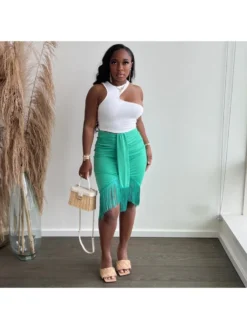 Summer Fashion Pure Color Tassels Women's Skirt