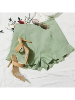 Hot Pure Color Ruffle Shorts For Women