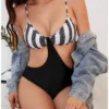 Sexy Striped Hollowed Out One Piece Swimsuit