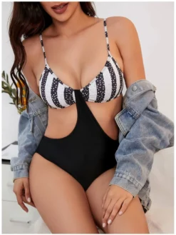 Sexy Striped Hollowed Out One Piece Swimsuit