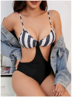 Sexy Striped Hollowed Out One Piece Swimsuit -Bambam Clothing Shop P 20220615140548445 389
