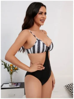 Sexy Striped Hollowed Out One Piece Swimsuit -Bambam Clothing Shop P 20220615140550880 732