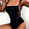 Summer Solid Hollowed Out One Piece Swimsuit Set