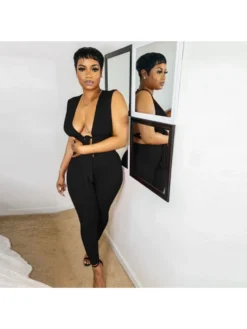 Sexy Nightclub Pure Color Low Cut Sleeveless Jumpsuits