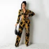 Fashion Printing Long Sleeve Top And Trouser Women's Suits