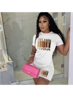 Fashion Printing Short Sleeve 2 Piece Shorts Set