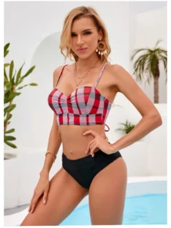 Sexy Plaid Patchwork Bikini Set