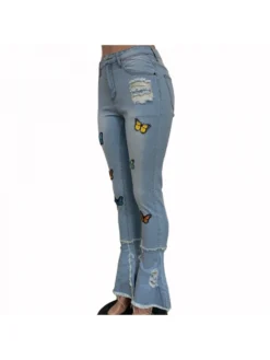 Butterfly Pattern Ripped Flare Jeans For Ladies -Bambam Clothing Shop P 20220811153855778 746