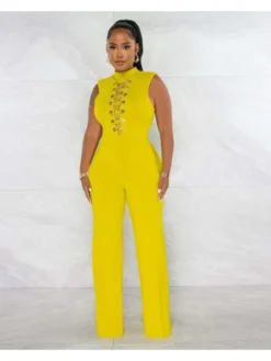 Sexy Pure Color Sleeveless Wide Leg Jumpsuit