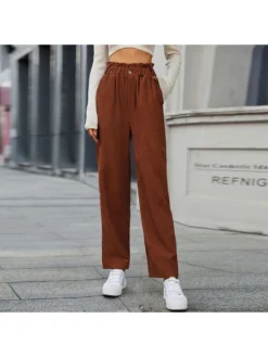 Casual Corduroy Elastic Pure Color Women's Long Pants