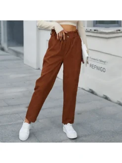 Casual Corduroy Elastic Pure Color Women's Long Pants -Bambam Clothing Shop P 20220824152251198 523
