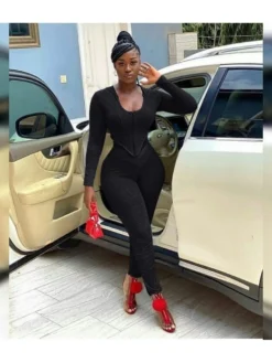 Pure Color Hooded Zipper Long Sleeve Trouser Suit -Bambam Clothing Shop P 20220830100452831 481