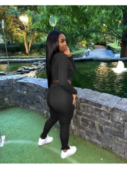 Pure Color Hooded Zipper Long Sleeve Trouser Suit -Bambam Clothing Shop P 20220830100454940 914